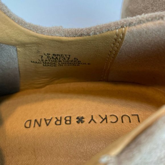 Lucky Brand Ankle‎ Booties 7.5 Brown Suede Leather Stacked Heel Zip Brett - Picture 9 of 12